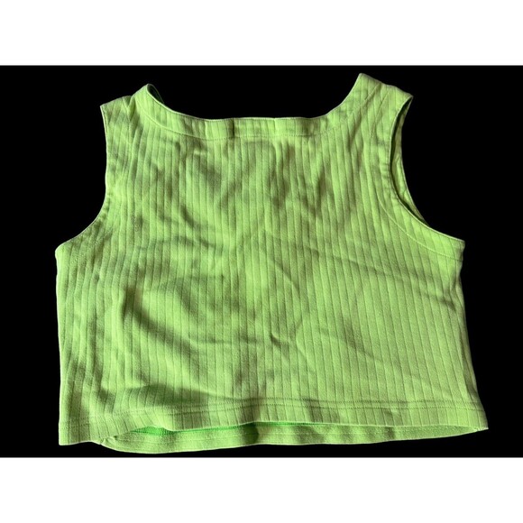 Vtg Women’s v neck tank top E.V. LTD With 2 Front Pockets Size M Lime Green - Picture 7 of 8